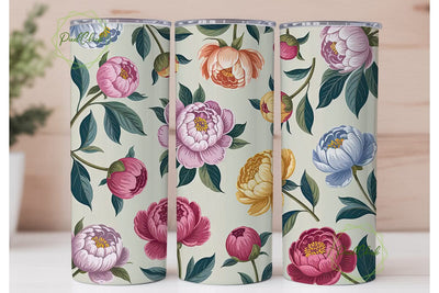 Vintage Peony Floral 20oz Tumbler Wrap Sublimation PixelChick 