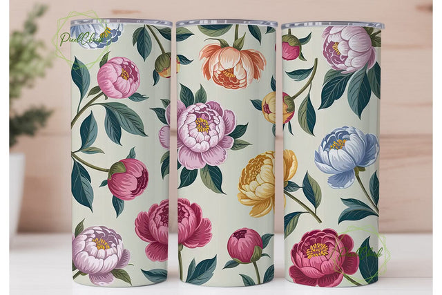 Vintage Peony Floral 20oz Tumbler Wrap Sublimation PixelChick 