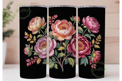 Vintage Peony Floral 20oz Tumbler Wrap Sublimation PixelChick 
