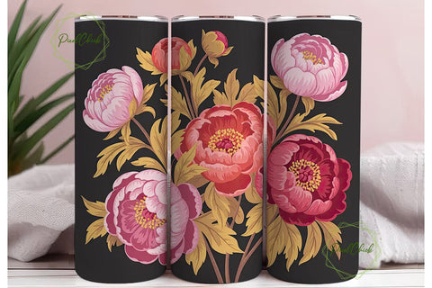 Vintage Peony Floral 20oz Tumbler Wrap Sublimation PixelChick 