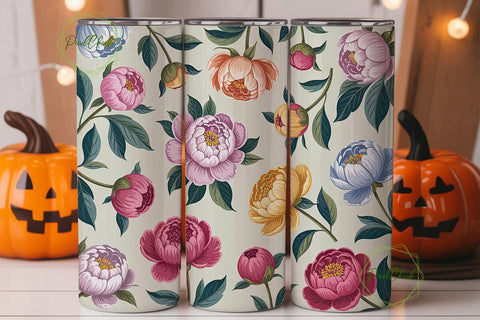 Vintage Peony Floral 20oz Tumbler Wrap Sublimation PixelChick 