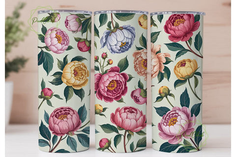 Vintage Peony Floral 20oz Tumbler Wrap Sublimation PixelChick 