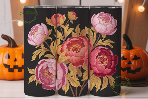 Vintage Peony Floral 20oz Tumbler Wrap Sublimation PixelChick 
