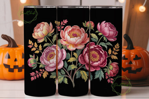 Vintage Peony Floral 20oz Tumbler Wrap Sublimation PixelChick 