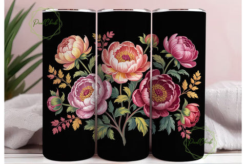 Vintage Peony Floral 20oz Tumbler Wrap Sublimation PixelChick 