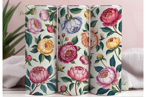 Vintage Peony Floral 20oz Tumbler Wrap Sublimation PixelChick 