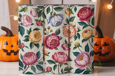 Vintage Peony Floral 20oz Tumbler Wrap Sublimation PixelChick 