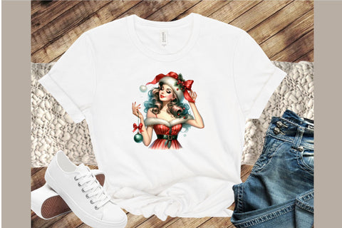 Vintage Pin Up Christmas Girl Clipart Sublimation designartist 