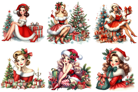 Vintage Pin Up Christmas Girl Clipart Sublimation designartist 