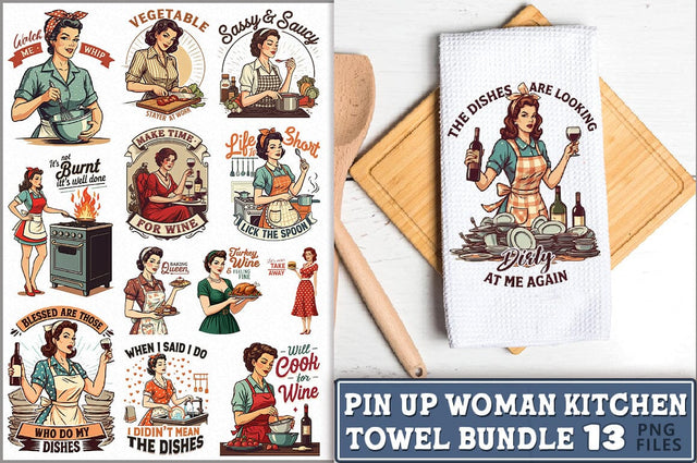 Vintage Pin up Girl Kitchen Towel Bundle Sublimation Shetara Begum 