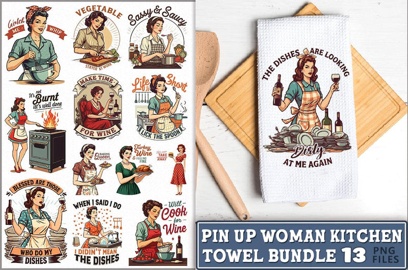 Vintage Pin up Girl Kitchen Towel Bundle Sublimation Shetara Begum 