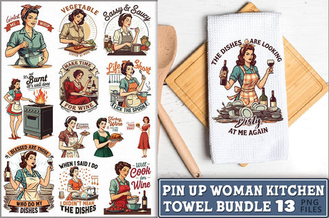 Vintage Pin up Girl Kitchen Towel Bundle Sublimation Shetara Begum 