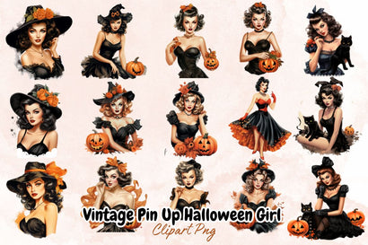 Vintage Pin Up Halloween Girl Clipart Bundle Sublimation Designangry 