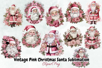 Vintage Pink Christmas Santa Sublimation Bundle Sublimation Designangry 