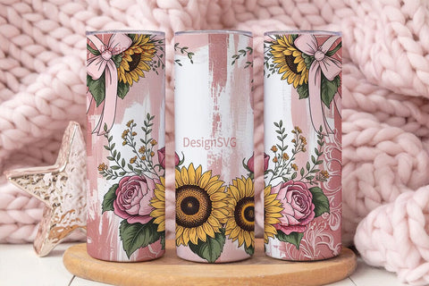 Vintage Pink Floral 20oz Tumbler Wrap Sublimation DesignSVG 