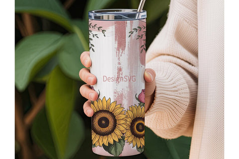 Vintage Pink Floral 20oz Tumbler Wrap Sublimation DesignSVG 