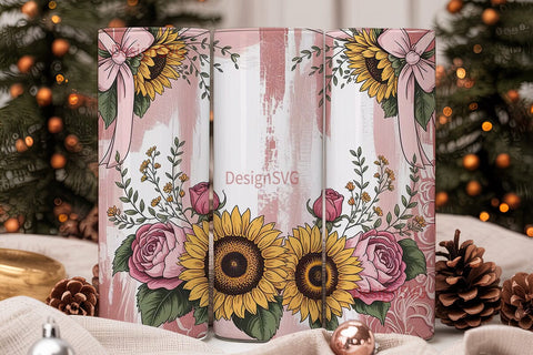 Vintage Pink Floral 20oz Tumbler Wrap Sublimation DesignSVG 