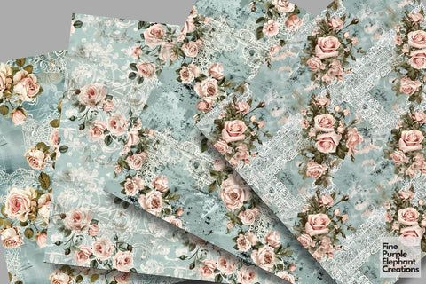 Vintage Pink Rose Lace Digital Paper | Delicate Romantic Sublimation Digital Pattern Fine Purple Elephant Creations 