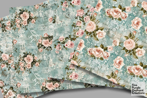 Vintage Pink Rose Lace Digital Paper | Delicate Romantic Sublimation Digital Pattern Fine Purple Elephant Creations 