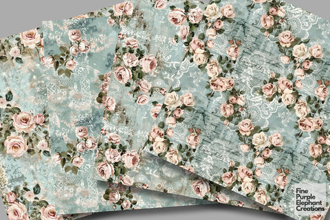 Vintage Pink Rose Lace Digital Paper | Delicate Romantic Sublimation Digital Pattern Fine Purple Elephant Creations 