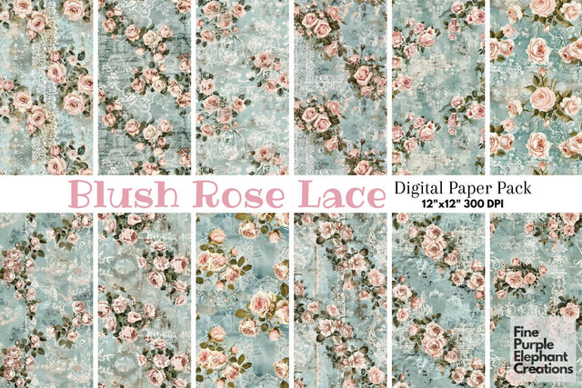 Vintage Pink Rose Lace Digital Paper | Delicate Romantic Sublimation Digital Pattern Fine Purple Elephant Creations 