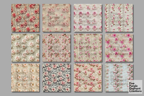 Vintage Pink Rose Lace Digital Paper | Delicate Wedding Sublimation Digital Pattern Fine Purple Elephant Creations 