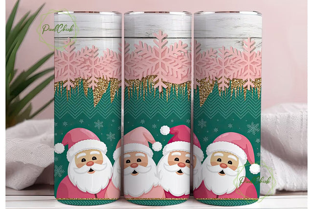 Vintage Pink Santa Christmas Tumbler Sublimation PixelChick 