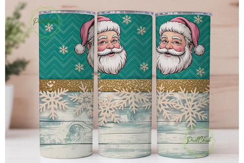 Vintage Pink Santa Christmas Tumbler Sublimation PixelChick 