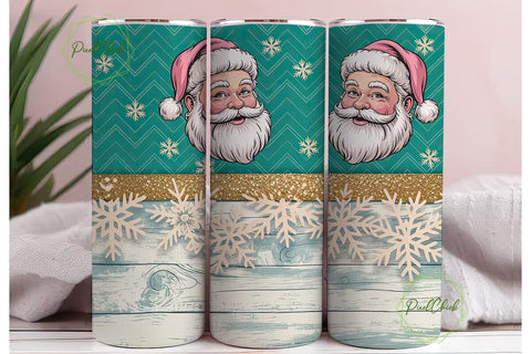 Vintage Pink Santa Christmas Tumbler Sublimation PixelChick 