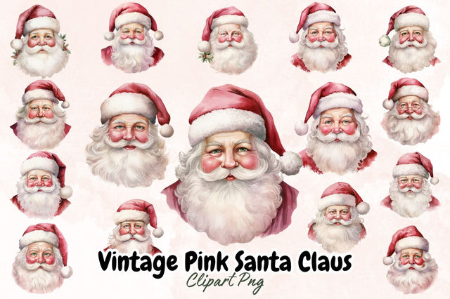 Vintage Pink Santa Claus Clipart Bundle Sublimation Designangry 