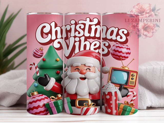 Vintage Pink Santa Tumbler, Pink Santa Claus, Vintage Christmas Vibes, Groovy Christmas, Retro Holiday Design, 20oz Tumbler, Sublimation Design Sublimation Li Zamperini 