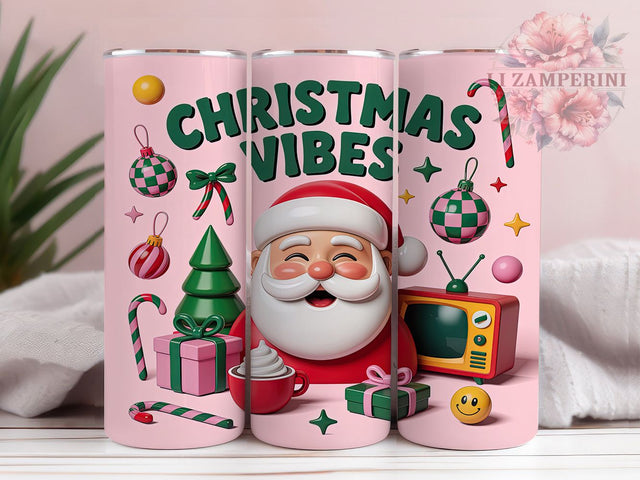 Vintage Pink Santa Tumbler, Pink Santa Claus, Vintage Christmas Vibes, Groovy Christmas, Retro Holiday Design, 20oz Tumbler, Sublimation Design Sublimation Li Zamperini 