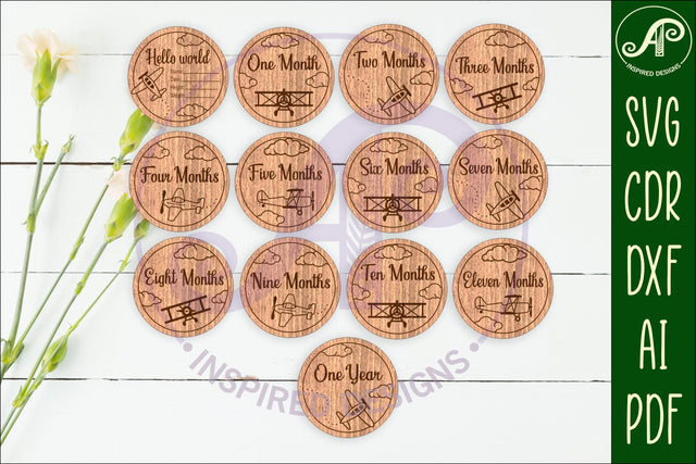 Vintage Plane themed Baby monthly milestone discs SVG laser SVG APInspireddesigns 