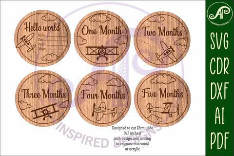 Vintage Plane themed Baby monthly milestone discs SVG laser SVG APInspireddesigns 