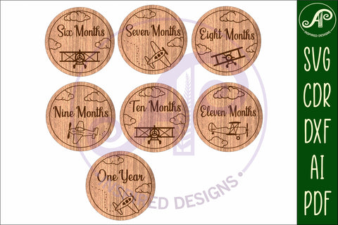 Vintage Plane themed Baby monthly milestone discs SVG laser SVG APInspireddesigns 