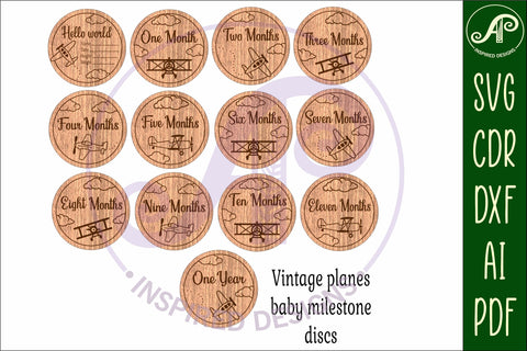 Vintage Plane themed Baby monthly milestone discs SVG laser SVG APInspireddesigns 