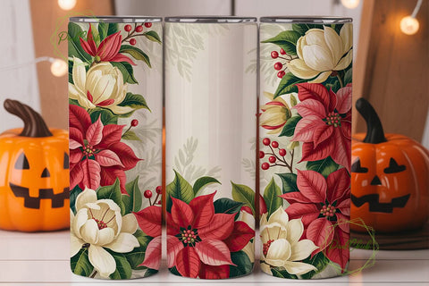 Vintage Poinsettia 20oz Tumbler Wrap Sublimation PixelChick 