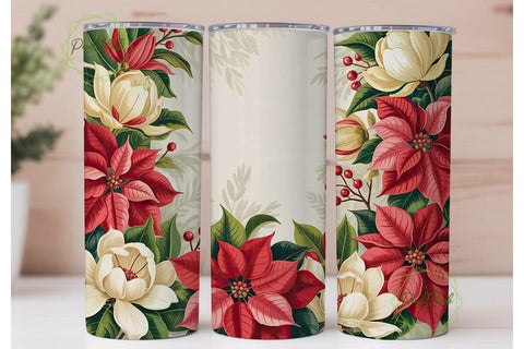 Vintage Poinsettia 20oz Tumbler Wrap Sublimation PixelChick 