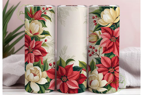 Vintage Poinsettia 20oz Tumbler Wrap Sublimation PixelChick 