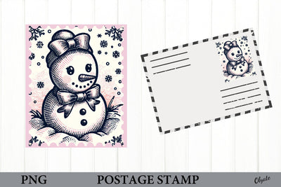 Vintage Postage Stamp PNG. Snowman Sublimation Sublimation Olga Terlyanskaya 