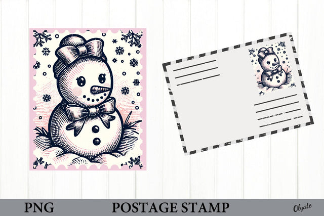 Vintage Postage Stamp PNG. Snowman Sublimation Sublimation Olga Terlyanskaya 