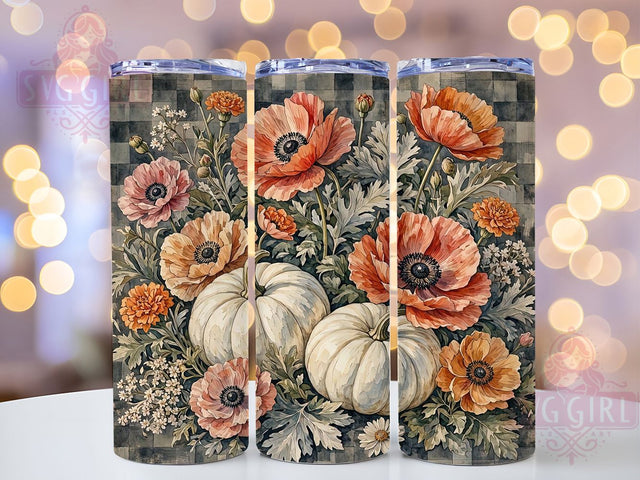 Vintage Pumpkin Floral Charm 20oz Tumbler, Vintage Pumpkin, Floral Charm, Rustic Theme, Sublimation Wrap, 20oz Tumbler, Autumn Aesthetic, Harvest Design Sublimation SvggirlplusArt 