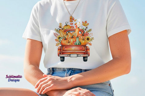 Vintage Pumpkin Truck PNG | Fall PNG design for sublimation Sublimation Sublimatiz Designs 