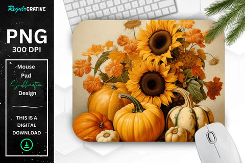 Vintage Pumpkins and Sunflowers Mouse pad Bundle Sublimation Regulrcrative 