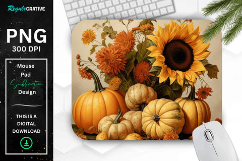 Vintage Pumpkins and Sunflowers Mouse pad Bundle Sublimation Regulrcrative 