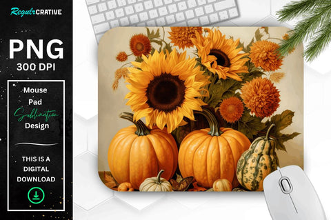 Vintage Pumpkins and Sunflowers Mouse pad Bundle Sublimation Regulrcrative 