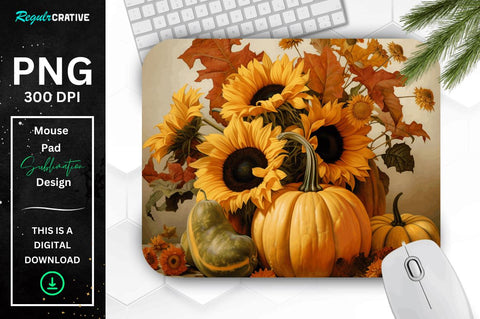 Vintage Pumpkins and Sunflowers Mouse pad Bundle Sublimation Regulrcrative 