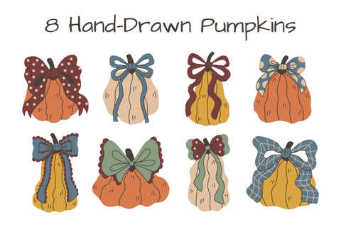 Vintage Pumpkins With Bows PNG Clipart Sublimation Rin Green 