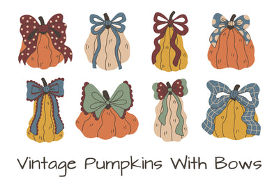 Vintage Pumpkins With Bows PNG Clipart Sublimation Rin Green 