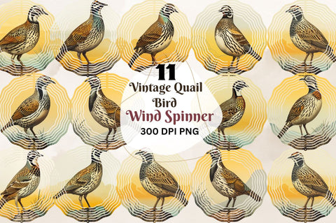 Vintage Quail Bird Wind Spinner Bundle Sublimation Regulrcrative 